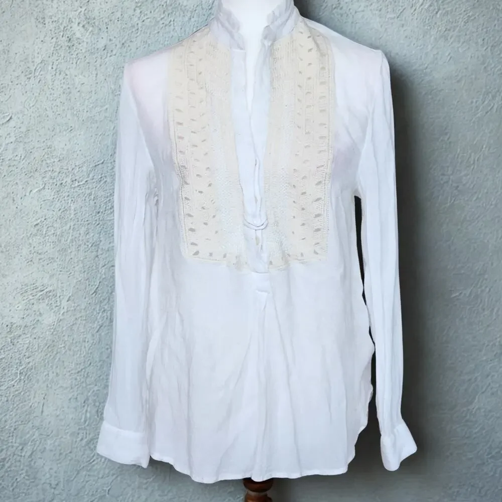 Anthropologie / Leifsdottir White Embroidered Bib-Front Blouse – Women Size 2 - Picture 3 of 9